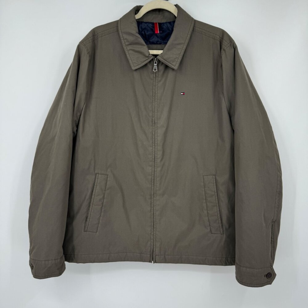 Tommy Hilfiger Men's Olive Brown Micro-Twill Full Zip Quilited Lined Jacket Men’